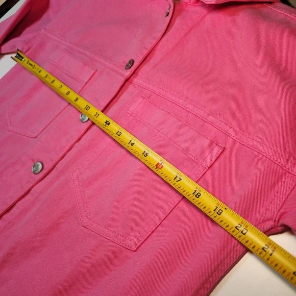 Y2K GAP Denim Jacket Pink Utility Button Oversized Trucker Cargo Streetwear XS - Picture 10 of 15